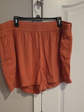 Women's Rust Orange Elastic-Waist Casual Shorts
